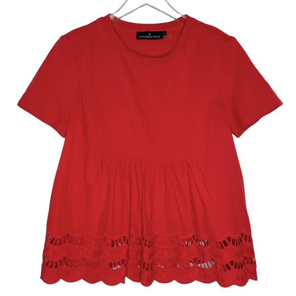 Pomander Place S Womens Red Eyelet Lexi Top Short Sleeve Preppy *flaw - Picture 1 of 8